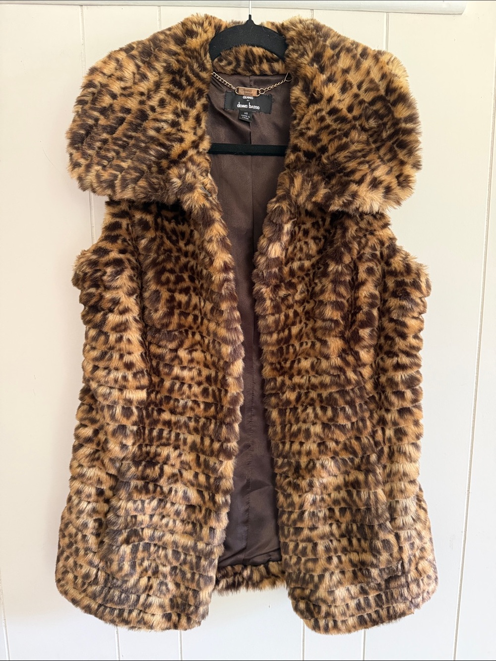 Dennis Basso Faux Fur Leopard Vest Size XS Mob Wife Winter Glam Boho